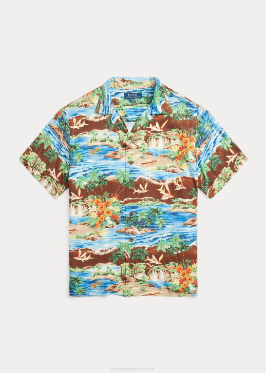 flyvende fiskeparadis Mænd Ralph Lauren klassisk pasform lejrskjorte med tropisk tryk Z426B877