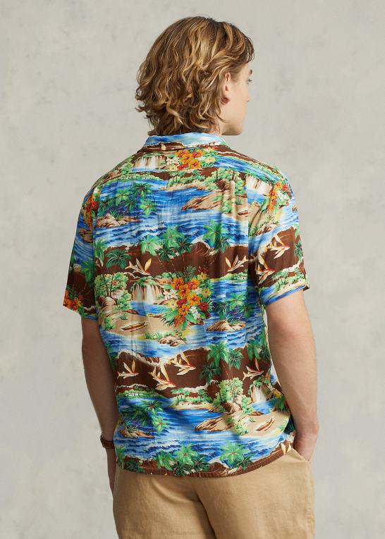 flyvende fiskeparadis Mænd Ralph Lauren klassisk pasform lejrskjorte med tropisk tryk Z426B877