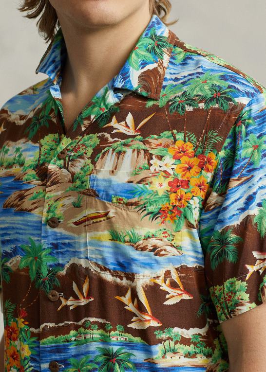 flyvende fiskeparadis Mænd Ralph Lauren klassisk pasform lejrskjorte med tropisk tryk Z426B877