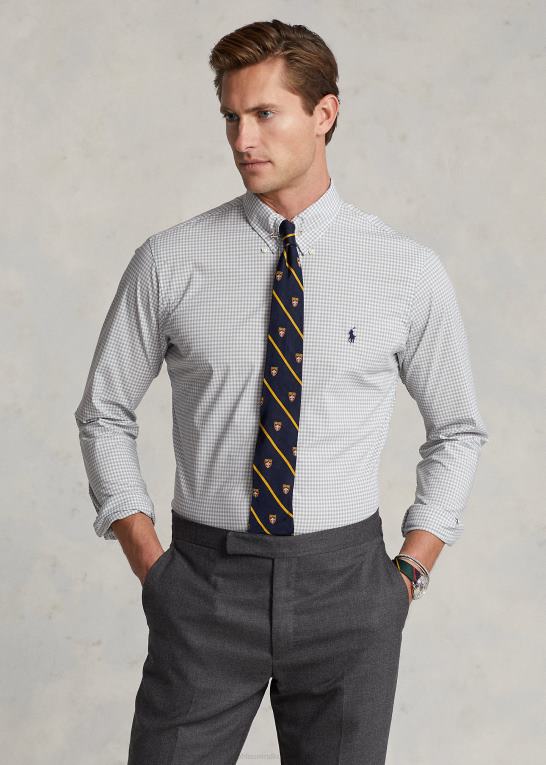 grå/hvid Mænd Ralph Lauren slim fit gingham stretch poplin skjorte Z426B812