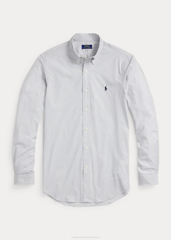 grå/hvid Mænd Ralph Lauren slim fit gingham stretch poplin skjorte Z426B812