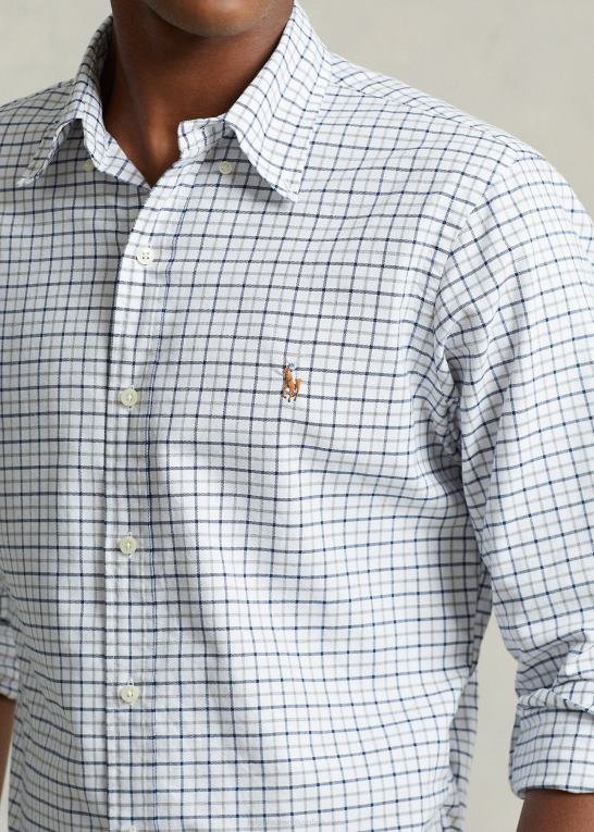 grå lyng/hvid Mænd Ralph Lauren klassisk fit tattersall oxford skjorte Z426B8423
