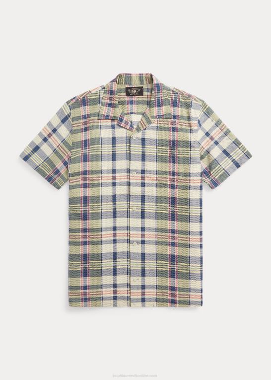 grøn/creme/multi Mænd Ralph Lauren madras-print seersucker camp skjorte Z426B1768