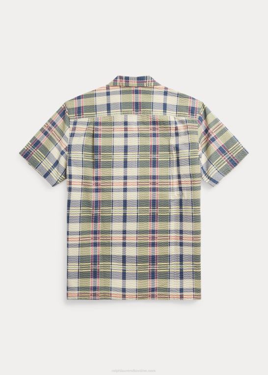 grøn/creme/multi Mænd Ralph Lauren madras-print seersucker camp skjorte Z426B1768
