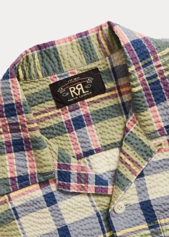 grøn/creme/multi Mænd Ralph Lauren madras-print seersucker camp skjorte Z426B1768