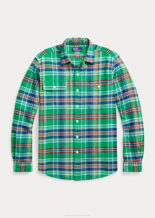 grøn/gul multi Mænd Ralph Lauren klassisk pasform plaid flannel arbejdsskjorte Z426B1064