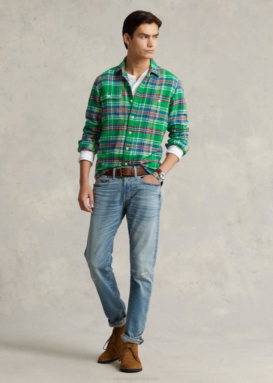 grøn/gul multi Mænd Ralph Lauren klassisk pasform plaid flannel arbejdsskjorte Z426B1064