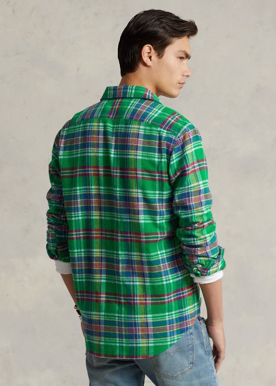 grøn/gul multi Mænd Ralph Lauren klassisk pasform plaid flannel arbejdsskjorte Z426B1064
