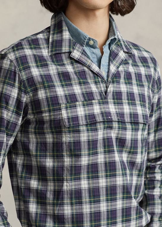 grøn/gul multi Mænd Ralph Lauren klassisk pasform plaid popover skjorte i poplin Z426B1271