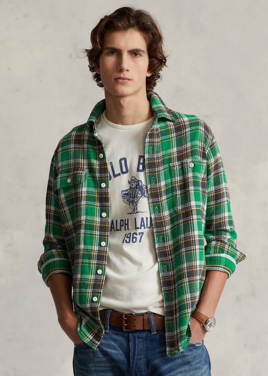 grøn multi Mænd Ralph Lauren klassisk pasform plaid flannel arbejdsskjorte Z426B8531