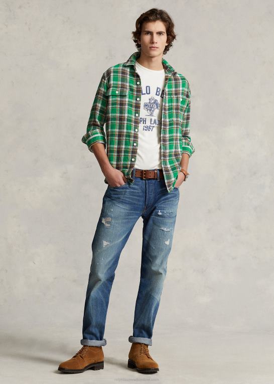 grøn multi Mænd Ralph Lauren klassisk pasform plaid flannel arbejdsskjorte Z426B8531