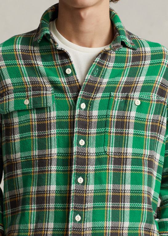 grøn multi Mænd Ralph Lauren klassisk pasform plaid flannel arbejdsskjorte Z426B8531