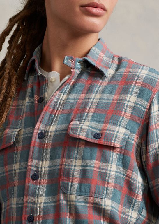 grøn/råhvid mult Mænd Ralph Lauren arbejdsskjorte i plaid hør i klassisk pasform Z426B1149