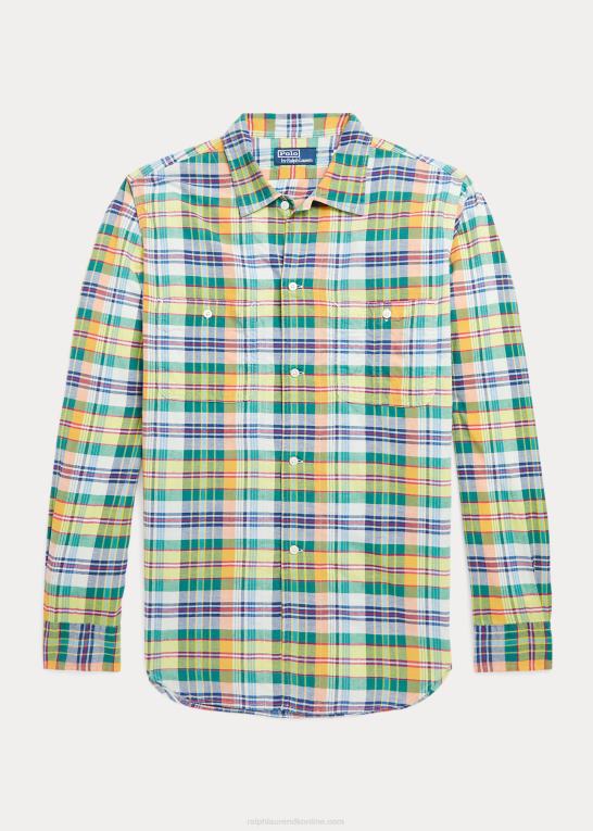 gul/grøn multi Mænd Ralph Lauren klassisk pasform indigo madras skjorte Z426B8385