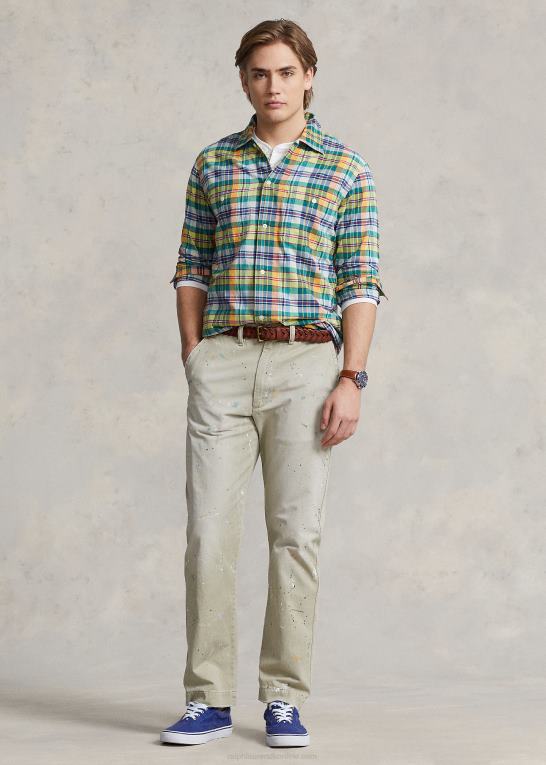gul/grøn multi Mænd Ralph Lauren klassisk pasform indigo madras skjorte Z426B8385