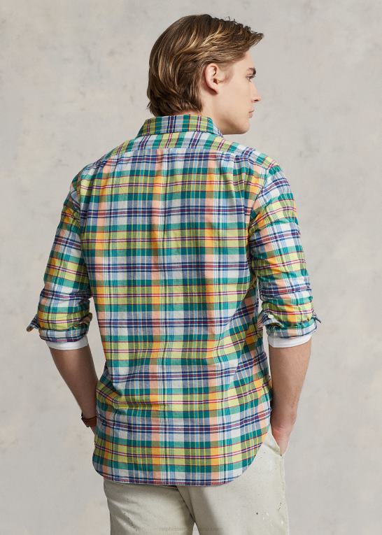 gul/grøn multi Mænd Ralph Lauren klassisk pasform indigo madras skjorte Z426B8385