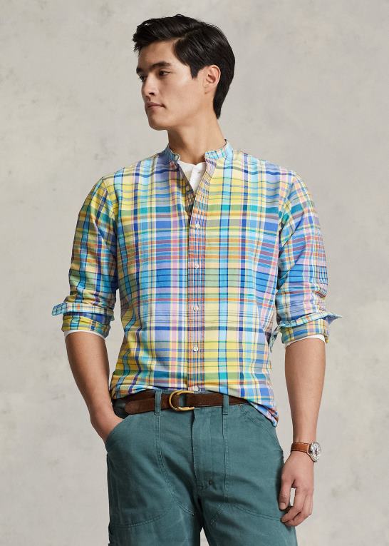gul/turkis Mænd Ralph Lauren klassisk pasform plaid oxford skjorte Z426B970