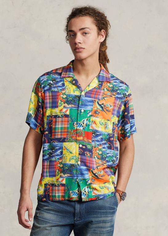 højvande patchwork Mænd Ralph Lauren klassisk pasform patchwork lejrskjorte Z426B1046