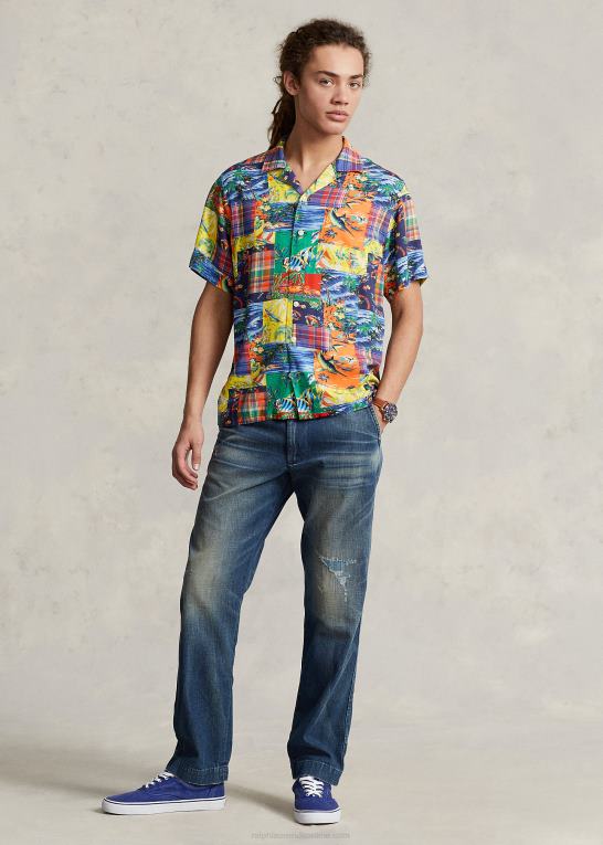 højvande patchwork Mænd Ralph Lauren klassisk pasform patchwork lejrskjorte Z426B1046
