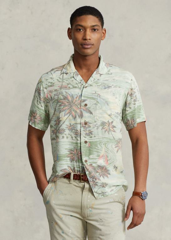 hawaiiansk strand Mænd Ralph Lauren klassisk pasform lejrskjorte med tropisk tryk Z426B637