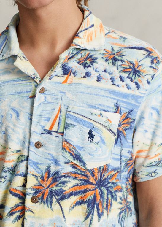 hawaiiansk strandbasar Mænd Ralph Lauren tilpasset slank frottéskjorte med tropisk tryk Z426B762