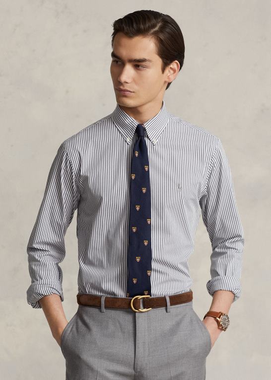 hems grå/hvid Mænd Ralph Lauren klassisk pasform stribet stræk poplin skjorte Z426B776