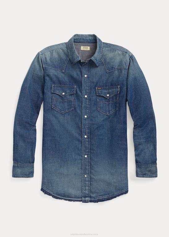 hocking ldh Mænd Ralph Lauren westernskjorte i denim med flosset søm Z426B1479