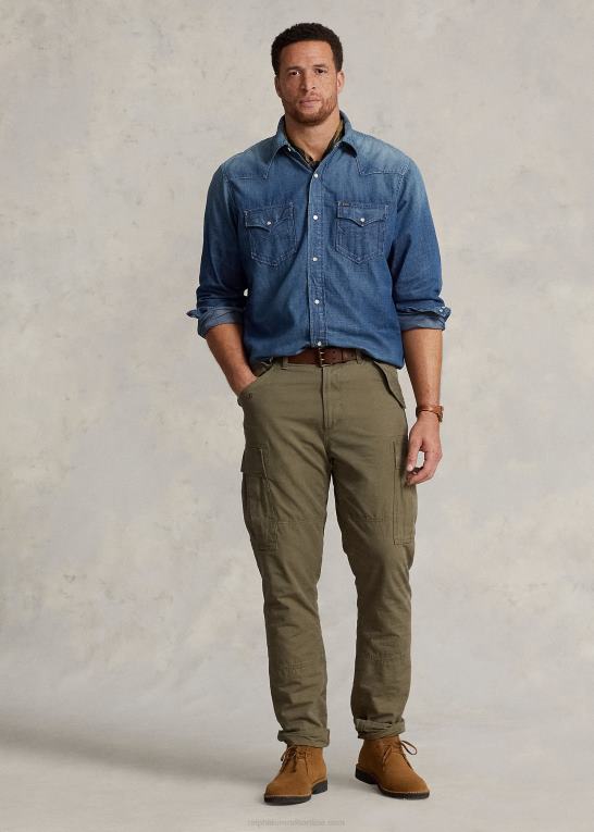 hocking ldh Mænd Ralph Lauren westernskjorte i denim med flosset søm Z426B1479