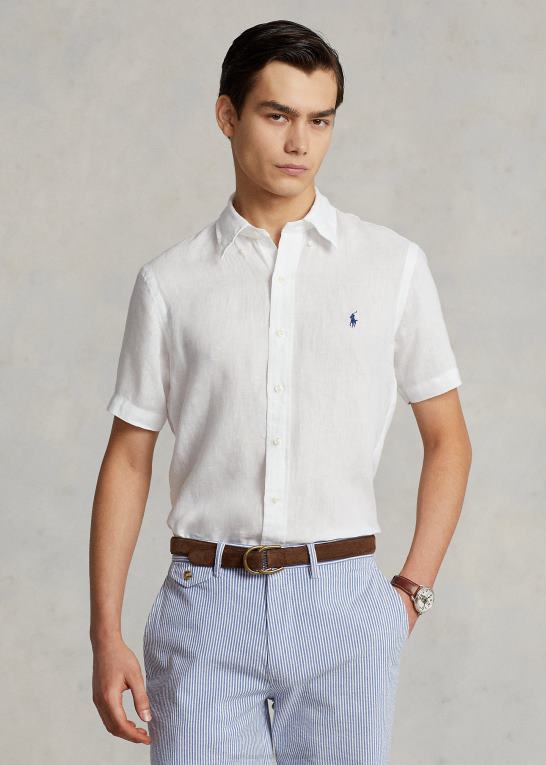 hvid Mænd Ralph Lauren hørskjorte i klassisk pasform Z426B515