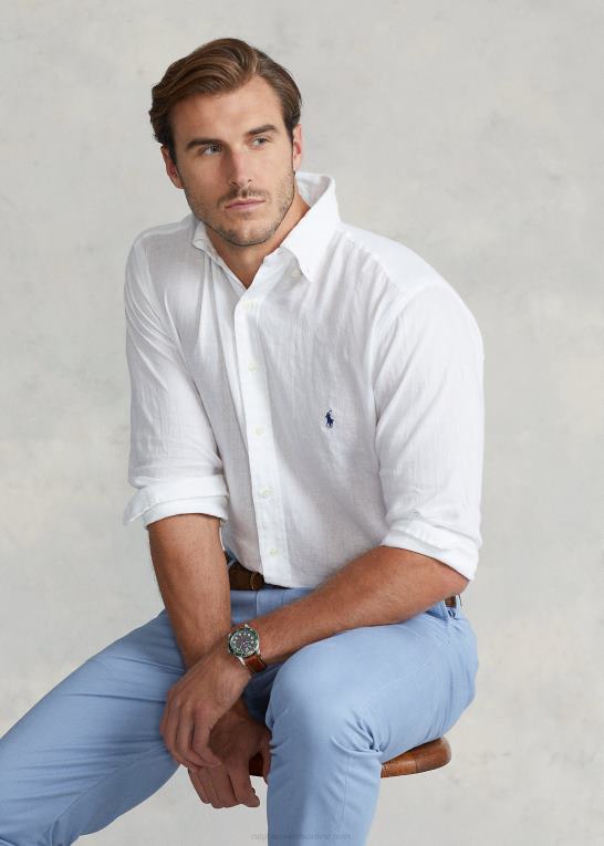 hvid Mænd Ralph Lauren let linned skjorte Z426B1550