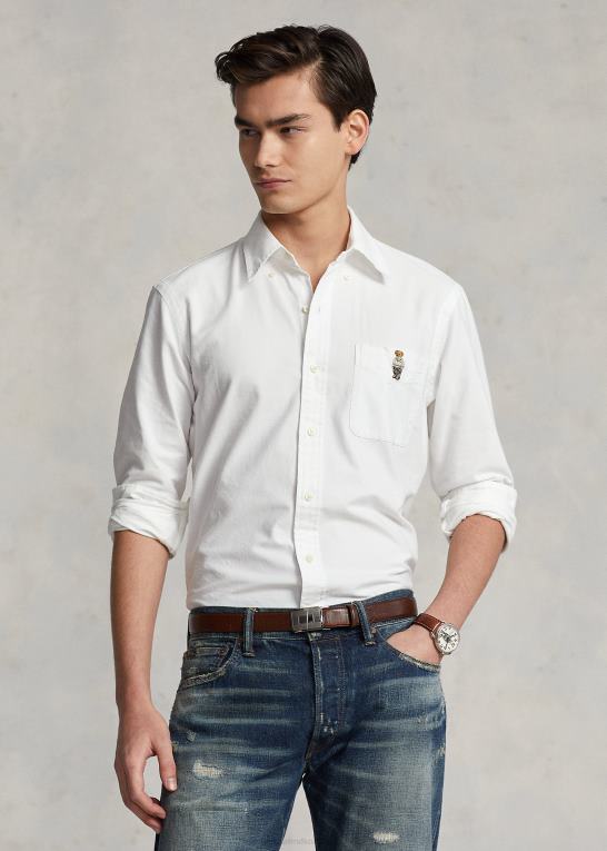 hvid forårsbjørn Mænd Ralph Lauren klassisk pasform polo bear oxford skjorte Z426B657