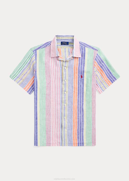 hvid/kongelig multi Mænd Ralph Lauren klassisk pasform stribet linned camp skjorte Z426B1009