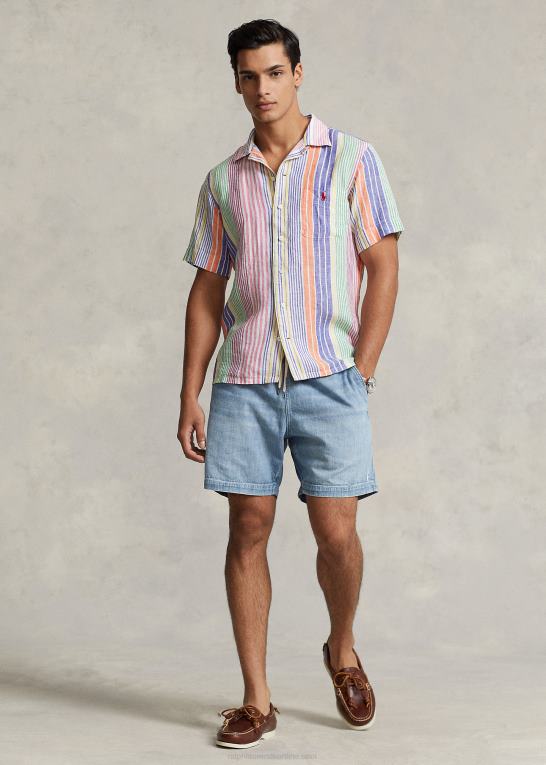 hvid/kongelig multi Mænd Ralph Lauren klassisk pasform stribet linned camp skjorte Z426B1009