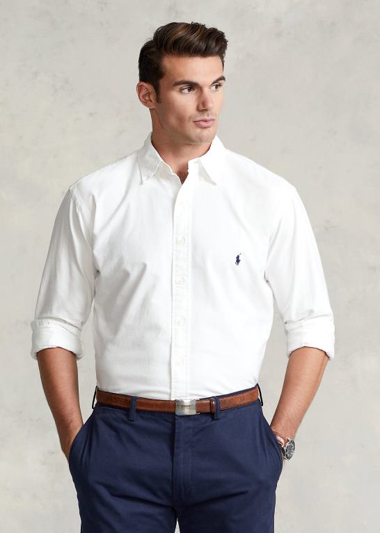 hvid/marineblå Mænd Ralph Lauren beklædningsfarvet oxford skjorte Z426B1512
