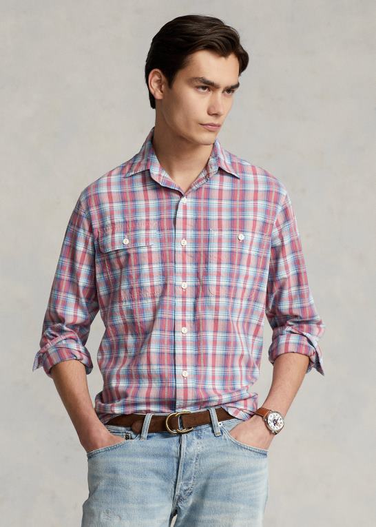 hvid/rød multi Mænd Ralph Lauren klassisk pasform plaid dobby arbejdsskjorte Z426B107