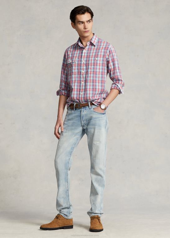 hvid/rød multi Mænd Ralph Lauren klassisk pasform plaid dobby arbejdsskjorte Z426B107