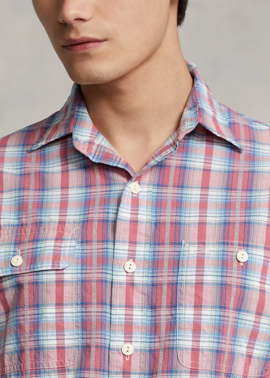 hvid/rød multi Mænd Ralph Lauren klassisk pasform plaid dobby arbejdsskjorte Z426B107
