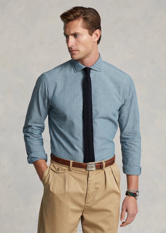 indigo Mænd Ralph Lauren custom fit chambray skjorte Z426B8467