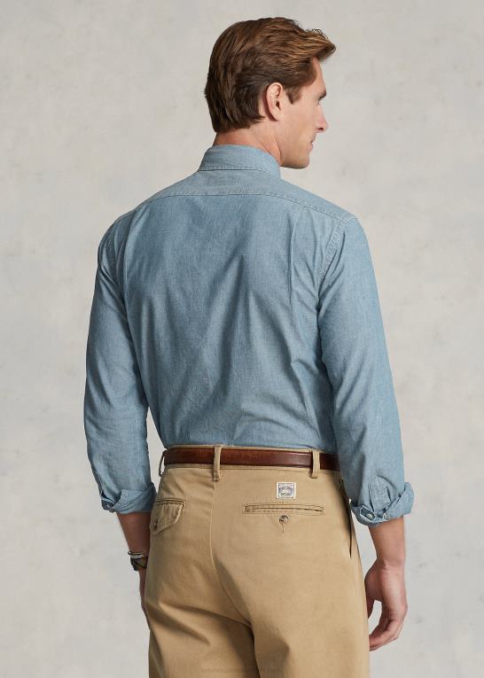 indigo Mænd Ralph Lauren custom fit chambray skjorte Z426B8467