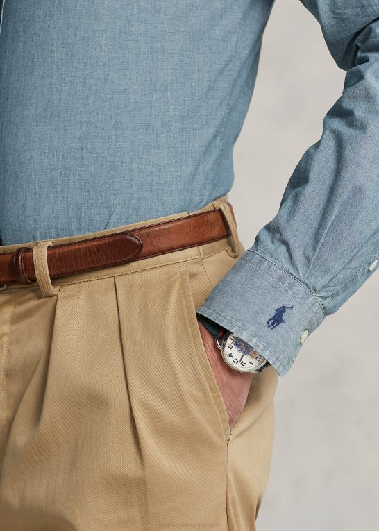 indigo Mænd Ralph Lauren custom fit chambray skjorte Z426B8467