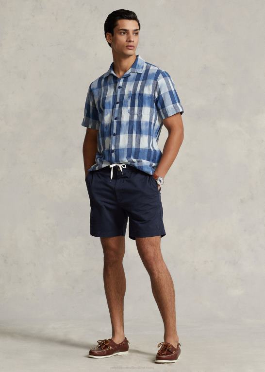 indigo Mænd Ralph Lauren klassisk pasform lejrskjorte i hør-bomuld Z426B649
