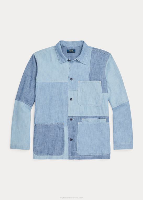 indigo Mænd Ralph Lauren klassisk pasform patchwork chambray skjorte Z426B957