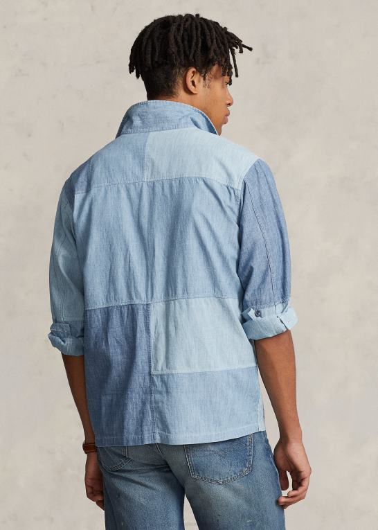 indigo Mænd Ralph Lauren klassisk pasform patchwork chambray skjorte Z426B957