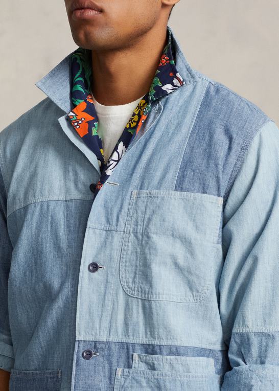 indigo Mænd Ralph Lauren klassisk pasform patchwork chambray skjorte Z426B957
