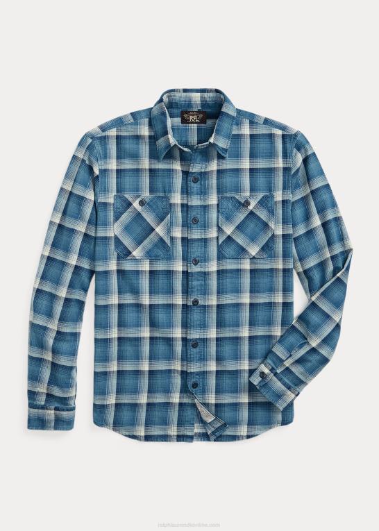indigo/creme Mænd Ralph Lauren plaid twill arbejdsskjorte Z426B1791