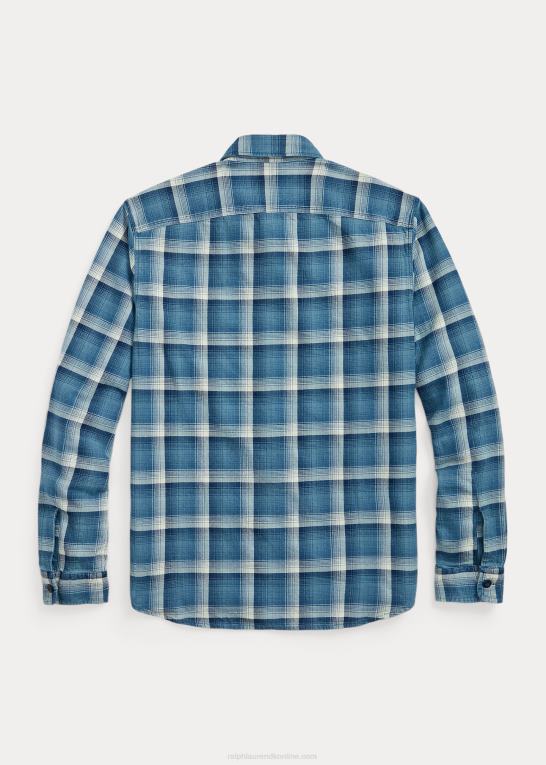 indigo/creme Mænd Ralph Lauren plaid twill arbejdsskjorte Z426B1791