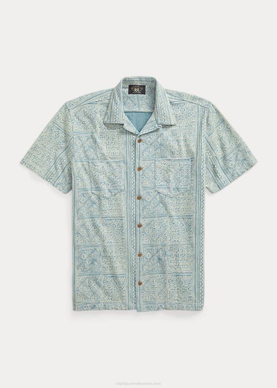 indigo/creme Mænd Ralph Lauren print jersey camp skjorte Z426B1735