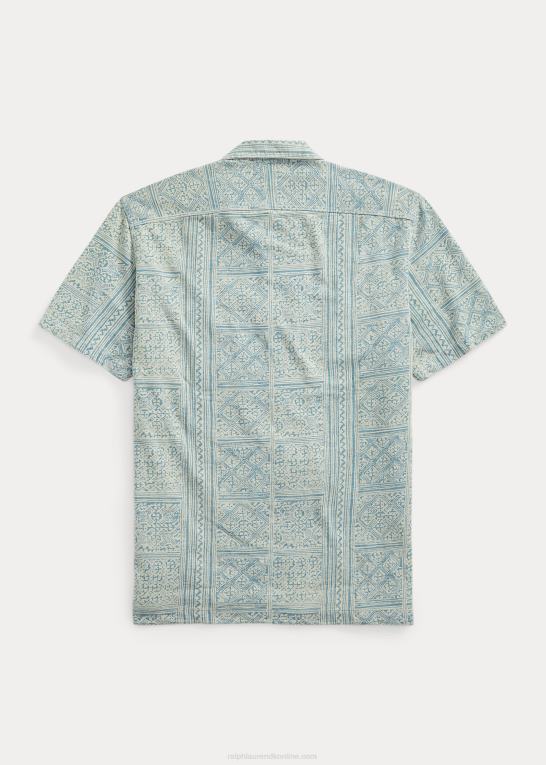indigo/creme Mænd Ralph Lauren print jersey camp skjorte Z426B1735