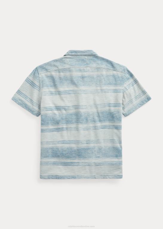 indigo/creme Mænd Ralph Lauren stribet jersey lejrskjorte Z426B1710