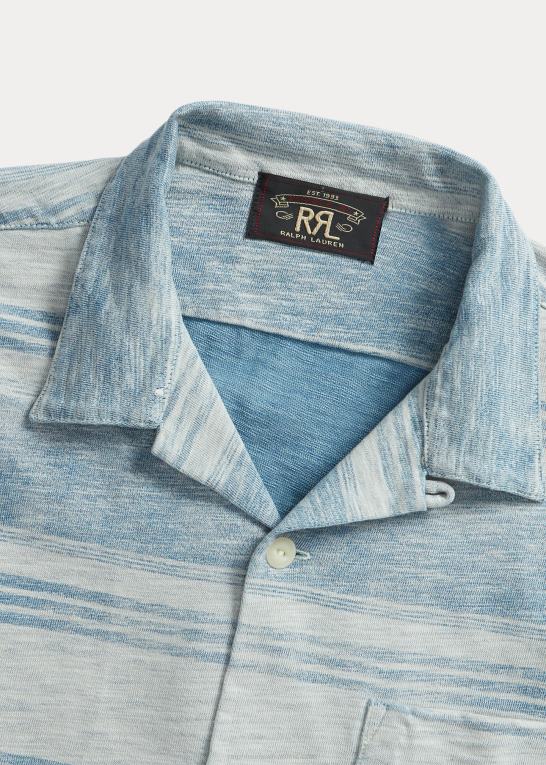 indigo/creme Mænd Ralph Lauren stribet jersey lejrskjorte Z426B1710